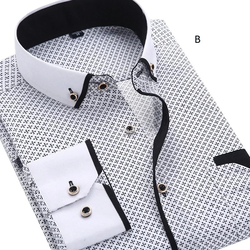 Men Fashion Casual Long Sleeved Printed Shirt