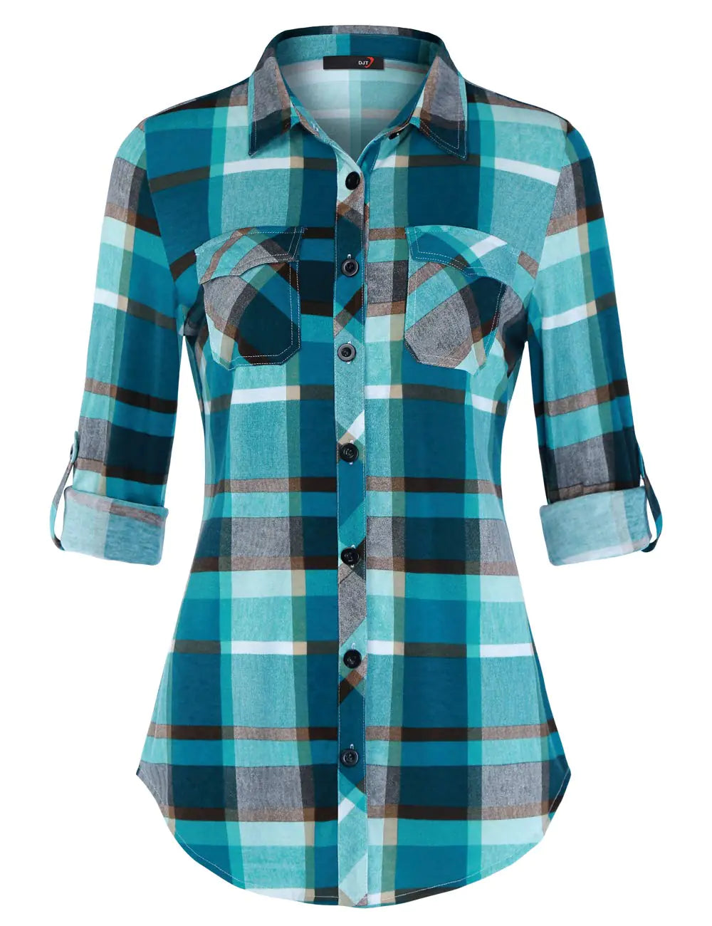 Women's Soft Stretchy Knit Plaid Collared Shirt