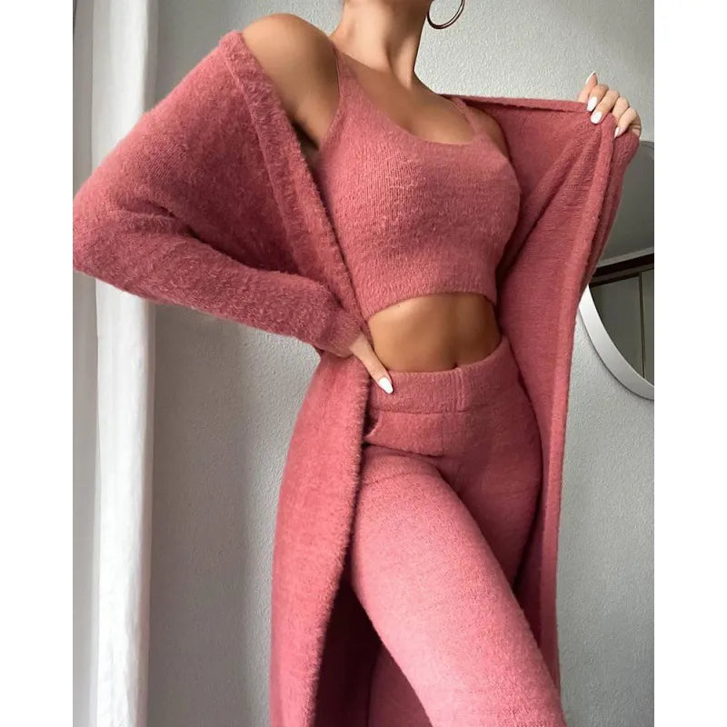 Women's Casual V-Neck Plush Suit